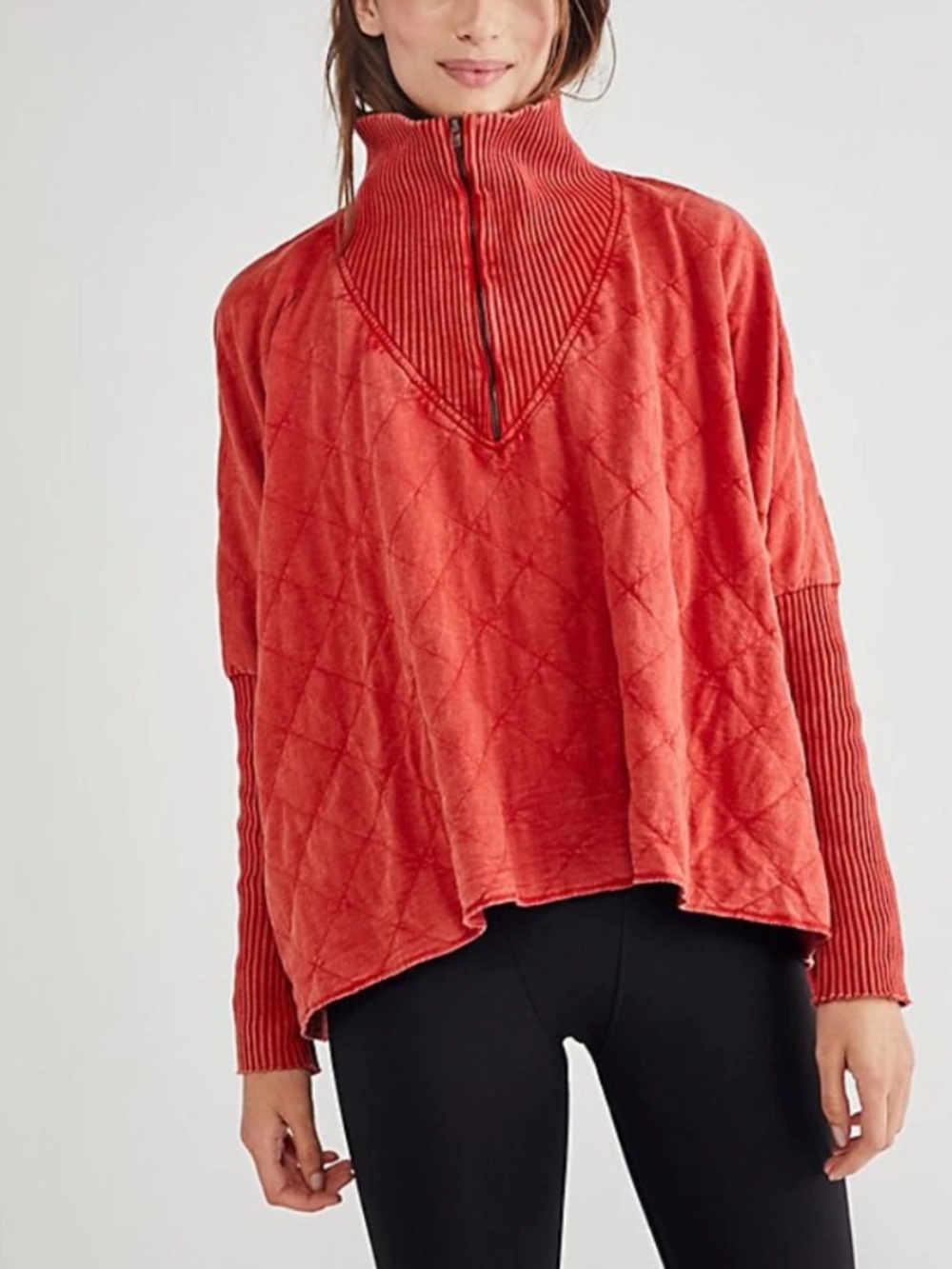 Free People Shiloh Quilted Cotton Sweatshirt Pullover Zip Top Tunic Boho